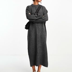 ASOS DESIGN oversized knitted midi dress w/crew neck and seam detail in charcoal